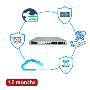 Hillstone Networks Bundle - Hardware + 12 meses de serviços completos - Portas 2xSFP+ (10G), 8xSFP e 8xGE - 16Gbps FW / 2.6Gbps NGFW Throughput - Fonte de alimentação redundante Dual AC - Inclui IPS, AV, URL, QoS, IPR, C2 e Sandbox
