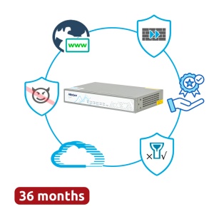 Hillstone Networks Bundle - Hardware + 36 meses de serviços completos - Portas 4xGE 10/100/1000BASE-T - 4Gbps FW / 1.5Gbps NGFW Throughput - 4 portas 10/100/1000BASE-T - Inclui IPS, AV, URL, QoS, IPR, C2 e Sandbox
