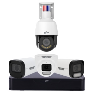 Kit de Videovigilância Uniview - NVR 8CH PoE | AcuSearch | SIP | UMD - Bullet 4 MP Wise-ISP | SIP Lite | 2.8 mm - Turret4 MP Wise-ISP | SIP Lite | 2.8 mm - Bullet 4 MP | Lente varifocal | 2.8~12 mm - PTZ 4MP 5x Wise-ISP Triguard | 2.7~13.5 mm