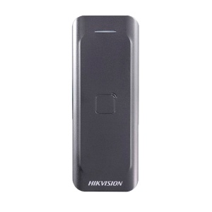 Leitor de acesso para armações - Acesso por cartão EM - Indicador LED e acústico - Wiegand 26/34 - Compatível com os controladores Hikvision - Apto para exterior IP65
