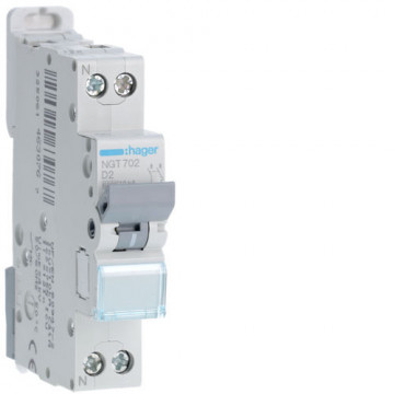 NGT702 - Breaker 1p+N 2A D 6/10K 1m Hager EAN: 3250614630767