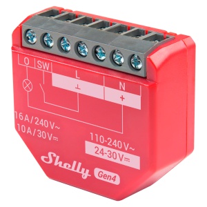 Relé Shelly 1PM Gen4 - Controlador Inteligente - Relé de 1 canal / Medição do consumo - Wi-Fi 6 2.4GHz / Bluetooth / Zigbee / Matter - Suporta AC 110-240 V / DC 24V-30V - Compatível com Alexa e Google