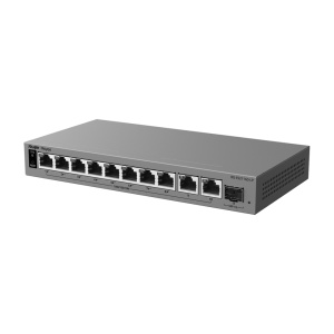 Ruijie Reyee Cloud Managed L2 Switch - 10 puertos Gigabit RJ45 y 1 ranura SFP - 8 puertos PoE/PoE+ con presupuesto de 70 W - Suministro PoE continuo y Watchdog inteligente - Chasis metálico de escritorio sin ventilador - Protección contra sobretensiones d
