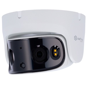 Safire Smart - Câmara Turret IP gama I1 panorâmica - Resolução 8 Megapixel (4320x1680) - Lentes 2x2.8 mm (180º) | - Altifalante dissuasivo - - - - IA: Classificação de humano e veículo - Impermeabilidade IP67 | PoE (IEEE802.3af)