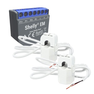 Shelly EM + 2x 50A - Medição de 2 canais / 2x pinças 50A incluídas - Controlo do contactor através da saída do relé - WiFi 2.4GHz - Suporta AC 110-240V / Medidor de consumo - Compatível com Alexa e Google