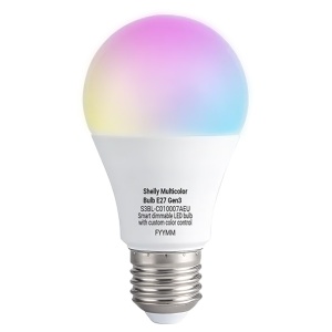 Shelly Multicolor Bulb E27 Gen3 - Paleta de 16 millones de colores configurables - Ajuste de temperatura de blanco cálido a frío - Conectividad Wi-Fi y Bluetooth nativa integrada - Soporta AC 110-240V / 800 Lúmenes - Compatible con Apple Homekit / Alexa y