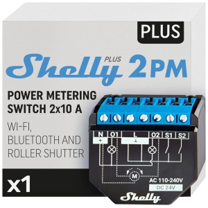 Shelly Plus 2PM - WiFi 2.4 GHz IEEE802.11 b/g/n / Bluetooth - Interruptor inteligente / Persiana enrolável - Suporta 110-240 V / 24V - Medidor de consumo - Compatível com Alexa e Google