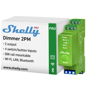 Shelly Pro Dimmer 2PM - WiFi 2.4 GHz IEEE802.11 b/g/n / Bluetooth - Atenuador inteligente para calha DIN - Suporta 110-240 V - Medidor de potência - Compatível com Alexa e Google