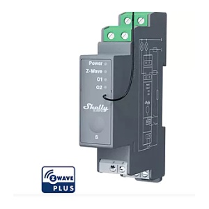 Shelly Qubino Wave PRO 2 - Módulo de carril DIN con 2 relés para automatización Z-Wave™ - 110/240VAC 16A (contactos secos)