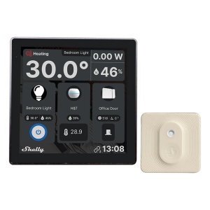 Shelly Wall Display Branco + BLU H&amp;T Ivory - WiFi 2.4 GHz / Bluetooth - Sensor H&amp;T - Resistente à água e ao pó - Duração da bateria até 3 anos - Compatível com Alexa e Google