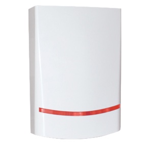 Sirene para exterior cablada - Certificado Grau 2 - Pressão sonora máxima 100 dB - Luz frontal vermelha de aviso - Alimentação 13.8 VDC - Bateria de reserva 12 V DC (não incluída)