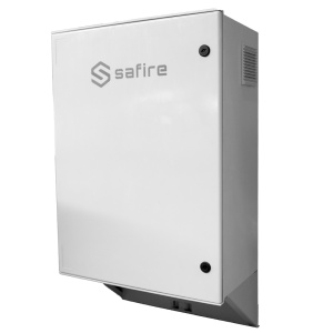 Solar-Schnellladeschrank aus Polyester – magnetothermisch und SPD – Außenmaße 80 x 60 x 30 cm – 8 POE-Port-Switch | Fiber Fusion-Tablett – Schutzart IP55/DIN-Schiene – Schnellladung 17 Ampere/Stunde
