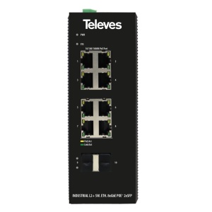 Switch Ethernet L2+ Industrial: 8x Gb Ethernet (PoE+, 240W) + 2x SFP (1Gbps), -40...+75ºC (sem Fonte de Alimentação)