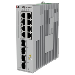 Switch industrial gerenciável - 8 portas GE, 2 SFP GE e 2 portas 10GE SFP+ - Chassis IP40 com dissipação térmica natural - Rango térmico extremo de -40°C a +75°C - Suporte para anéis ERPS, STP, RSTP e VLANs - Gestão local Web e na nuvem, através do HUAWEI