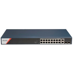 Switch Poe Hikvision - 16 portes rj45 ge + 2 gigabit rj45 / sfp portes [% var%] - 16 ports Poe + 802.3af / at / bt - jusqu'à 230W Poe Total - PoE