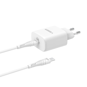 VEGER - Carregador de parede - Carregamento rápido 45W | Com tecnologia GaN - Saídas USB-C - Cabo USB-C 1.2m incluído - Cor branco