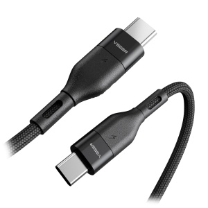 Veger - USB2.0 cabo para computador portátil - USB-C para USB-C - Revestimento metálico, Nylon trançado - Comprimento 1.2m - Carregamento rápido PD100W : Cor preta