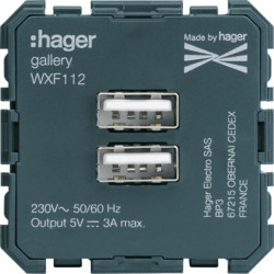 WXF112 - galería 2M Salida USB carga. 3A HAGER Ean:3250617191128