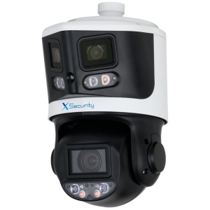X-Security IP gama tandem ULTRA - Lente dupla (Panorâmica 8Mpx + PTZ 4Mpx)) - Lente PTZ 4~40 mm | 10X | PoE+ - Lente panorâmica 2.8 mm | Dual Light 70 m - AutoTracking | Alarmes | Áudio | MicroSD | IP66 - IVS | SMD 4.0 | Smartlight | Face Capture