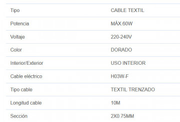 003902982 - 8433373029828Cabo têxtil 10M (2x0,75mm) trançado Dourado