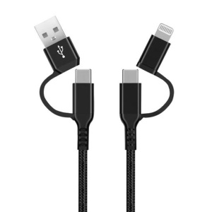 105515017 - Cabo carregador 4 em 1 (2 USB, conector Lightning e USB) nylon trançado 1,5M