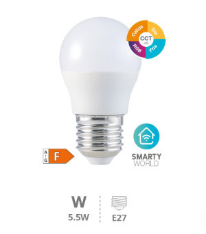 200651003 - 8433373058637Lâmpada LED esférico inteligente a través de wifi e Bluetooth 5,5W E27 RGB + CTT ajustable