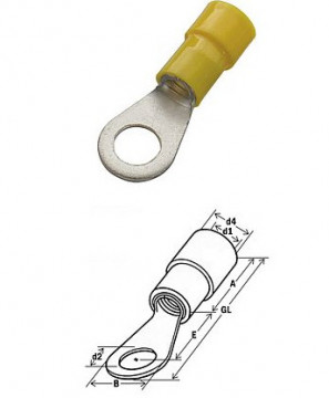 370290 – Isolierter Ringkabelschuh 4,0–6,0 M 8 JIS 100uni