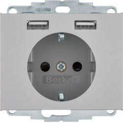 48037004 - K.1 / K.5 - Schuko C / 2XUSB, Lac Berker en acier inoxydable: 4011334510697