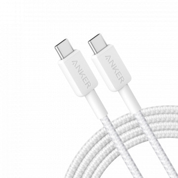 Anker - Cabo USB2.0 - USB-C para USB-C - Cabo trançado de nylon - Comprimento 1.8m - Carregamento rápido 60W | Cor branca