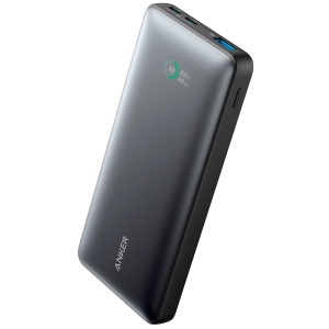 Anker Powerbank mit Bildschirm – Kapazität 10000 mAh – Integriertes Eingangskabel, USB-C-Anschluss – Ausgänge: 2xUSB-C, 1x USB-A – Schnelles Laden von 3 Geräten gleichzeitig – Farbe Schwarz