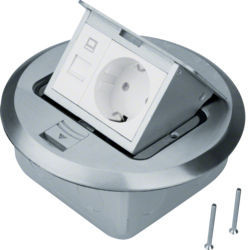 BSRRJ45R45E - Redond floor box 1Schuko+RJ45, Inóx Hager EAN: 4012002245286