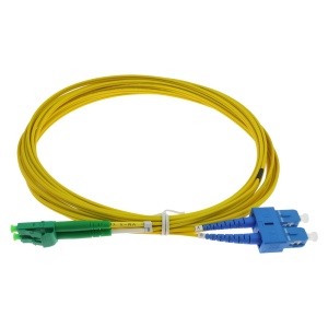 Cabo de ligação de fibra ótica dúplex - Fibra monomodo G657A2 de alto desempenho - Conectores híbridos LC APC e SC UPC - Comprimento exato de 5 metros - Revestimento exterior LSZH de cor amarela - Compatibilidade de utilização genérica e universal