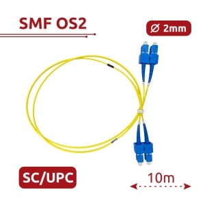 Cabo de ligação de fibra ótica - Fibra monomodo OS2 - Conector SC UPC duplex - Comprimento 10m - Coberta LSZH - Compatibilidade genérica