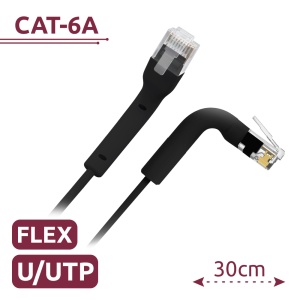 Cabo UTP flexível - Ethernet - Conectores RJ45 - Categoria 6A - 0,3 m - Cor preto