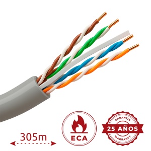 Cabo UTP Safire PVC - Categoria 6 - Atende com 90m Fluke test - Condutor OFC, pureza 99.9% cobre - Bobine de 305 metros - Diâmetro 5.5 mm