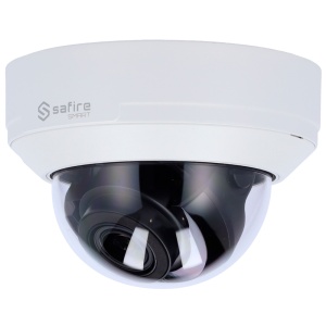 Cámara domo IP Safire Smart - Serie E1 con inteligencia artificial - Resolución de 8 megapíxeles (3840x2160) - Lente motorizada de 2,8-12 mm | Micrófono | IR de 50 m - Clasificación IA: para personas y vehículos - IP67 e IK10 | PoE (IEEE802.3af) | P2P