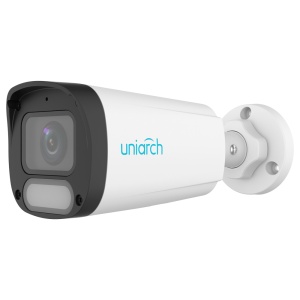 Câmara IP Bullet | Uniarch - 4 MP | Lente 2.8 mm | microSD 512 GB - Luz branca 30 m | WDR 120 dB - Hunter Color com tecnologia WISE-ISP - PoE | UMD | IP67 - Botão de reset | Microfone incorporado