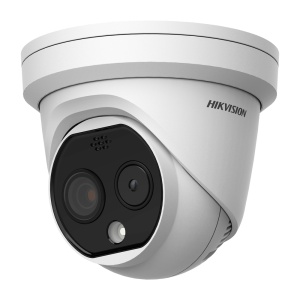 Câmara Térmica IP Dupla Hikvision Gama PRO - Sensor térmico 160x120 VOx | Lente 3.1 mm - Sensor óptico 1/2.7” 4 Mpx | Lente 4 mm - Sensibilidade térmica ≤ 40mK - Deteção e alarme preventivos de incêndios - Taxa de medição do tempo -20~150ºC / ± 8ºC