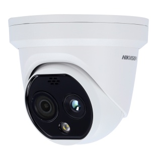 Câmara Térmica IP Dupla Hikvision Gama PRO - Sensor térmico 160x120 VOx | Lente 1.8 mm - Sensor óptico 1/2.7” 4 Mpx | Lente 2 mm - Sensibilidade térmica ≤ 40mK - Áudio | Alarmes | MicroSD | IP67 - Taxa de medição do tempo -20~150ºC / ± 8ºC