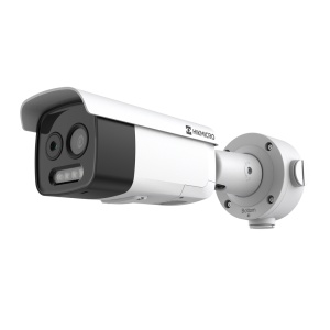 Câmara Térmica IP Dupla Hikvision Gama PRO - Sensor térmico 256x192 VOx | Lente 6.9mm - Sensor ótico 1/2.7” 5Mpx | Lente 8mm - Sensibilidade térmica ≤25mK (25°C, F1.0) - Deteção e alarme preventivos de incêndios - Intervalo de medição temp -20~650ºC / ±2º