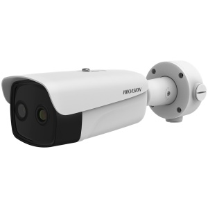 Câmara Térmica IP Dupla Hikvision Gama PRO - Sensor térmico 384x288 VOx | Lente 35 mm - Sensor óptico 1/2.7” 4 Mpx | Lente 14.8 mm - Sensibilidade térmica ≤ 35 mK | Alcance IV 100 m - Taxa de medição do tempo -20~150ºC / ± 8ºC - IP66 | Picos de tensão 600