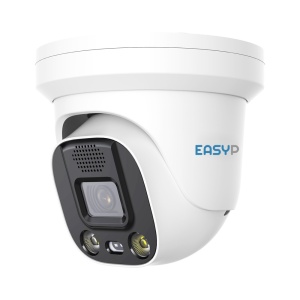 Cámara Turret IP AI EASY-P - 8MP | Lente 2.8 mm - IR 40 m | Luz blanca 30 m | Mic | Altavoz - Plug &amp; Play | Disuasión Activa | WDR 120dB - IA por Humanos y/o Vehículos - IP67 | PoE | P2P | Metal