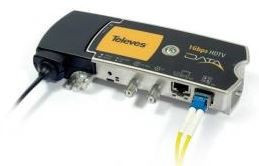 Coaxadato Transmisor/Receptor Datos 1Gbps-HDTV poner Coaxial e SOCIEDAD ANÓNIMA, 1 Conector Éternet, 1 Conector SFP (Fibra Óptico) e 2 Conectores "F"
