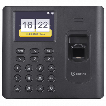 Contrôle de présence - empreintes digitales, carte entrée et broche - 3 000 utilisateurs | 100 000 enregistrements - Modes TCP / IP, WiFi, USB et de présence - 2,8 "TFT | Batterie du centre de contrôle Safre