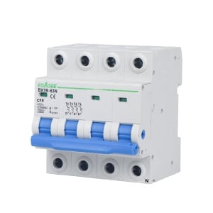 Disjuntor - Corrente nominal 10A - 3+N pólos (instalações trifásicas) - Curva de tipo C - Para calha DIN - Em conformidade com a norma IEC/EN 60898-1