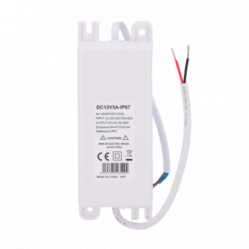 Fonte de alimentação - Saída DC 12 5 A - Saída AC 230V 50Hz - Impermeável IP67 - Protecção: Sobrecarga/sobrevoltagem/sobre temperatura - Cor branco
