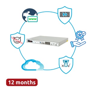 Hillstone Networks Bundle - Hardware + 12 meses de serviços completos - Portas 8xGE (inclui 1 para bypass) - 5Gbps FW / 3Gbps NGFW Throughput - Suporte para expansão de SSD até 1.92TB - Inclui IPS, AV, URL, QoS, IPR, C2 e Sandbox