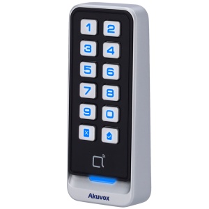 Leitor de acesso - Acesso por cartão EM/MF e PIN - Indicador LED e acústico - Wiegand 26/34 - Compatível com equipamentos Akuvox e de terceiros - Adequado para exterior IP65 | Metal