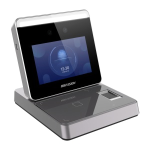 Leitor de cartões, de impressões digitais e de rosto - Cartões EM 125 kHz e MF 13.56 MHz - Câmara 2 Mpx - Comunicação TCP/IP, Wi-Fi e USB - Plug &amp; Play - Software iVMS-4200
