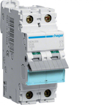 NDN206 - Breaker 2p 6a D 10/15ka 2m Hager Ean: 3250614611582